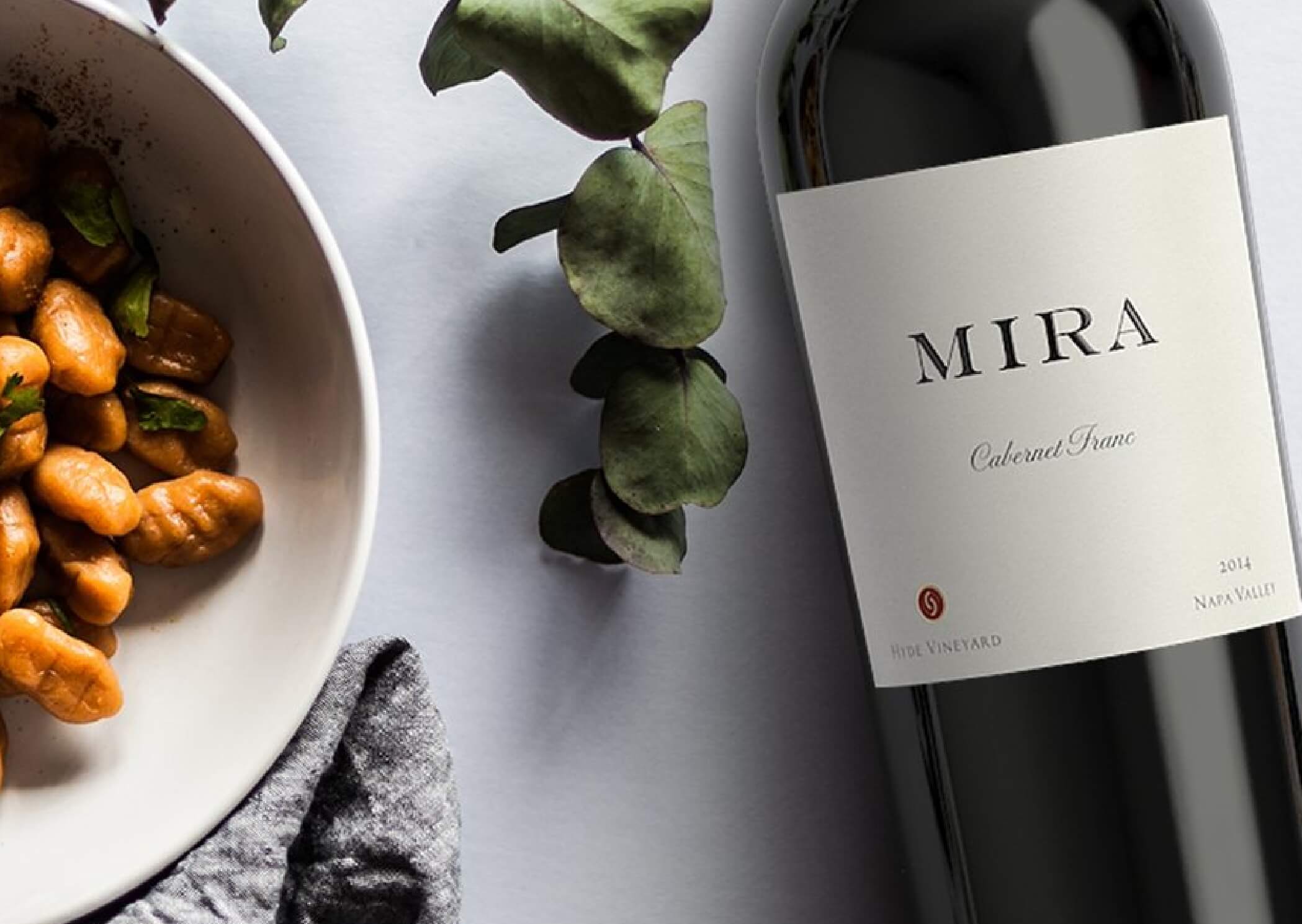 Bottle of Mira 2014 Cabernet Franc deliciously paired